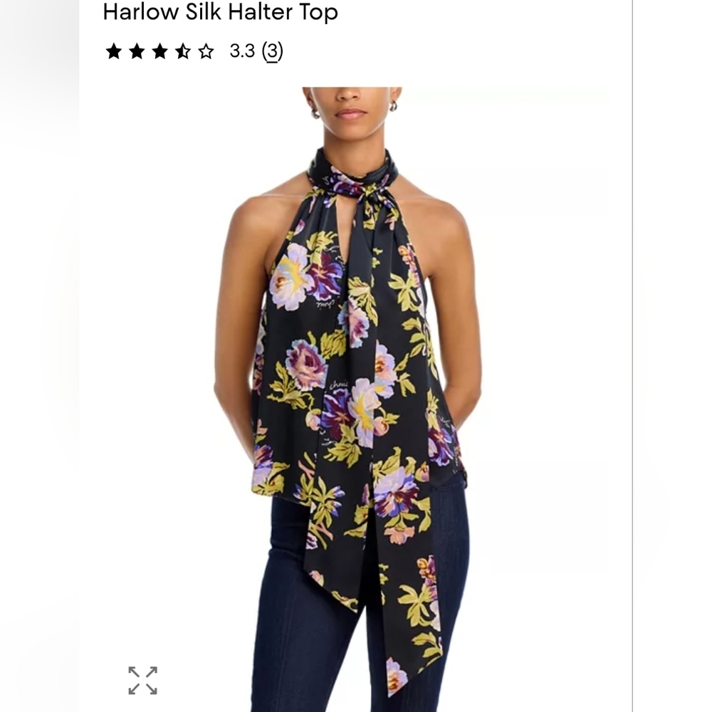 Cinq A Sept Harlow Floral Tie-Neck Halter Top- Black Floral Size Medium